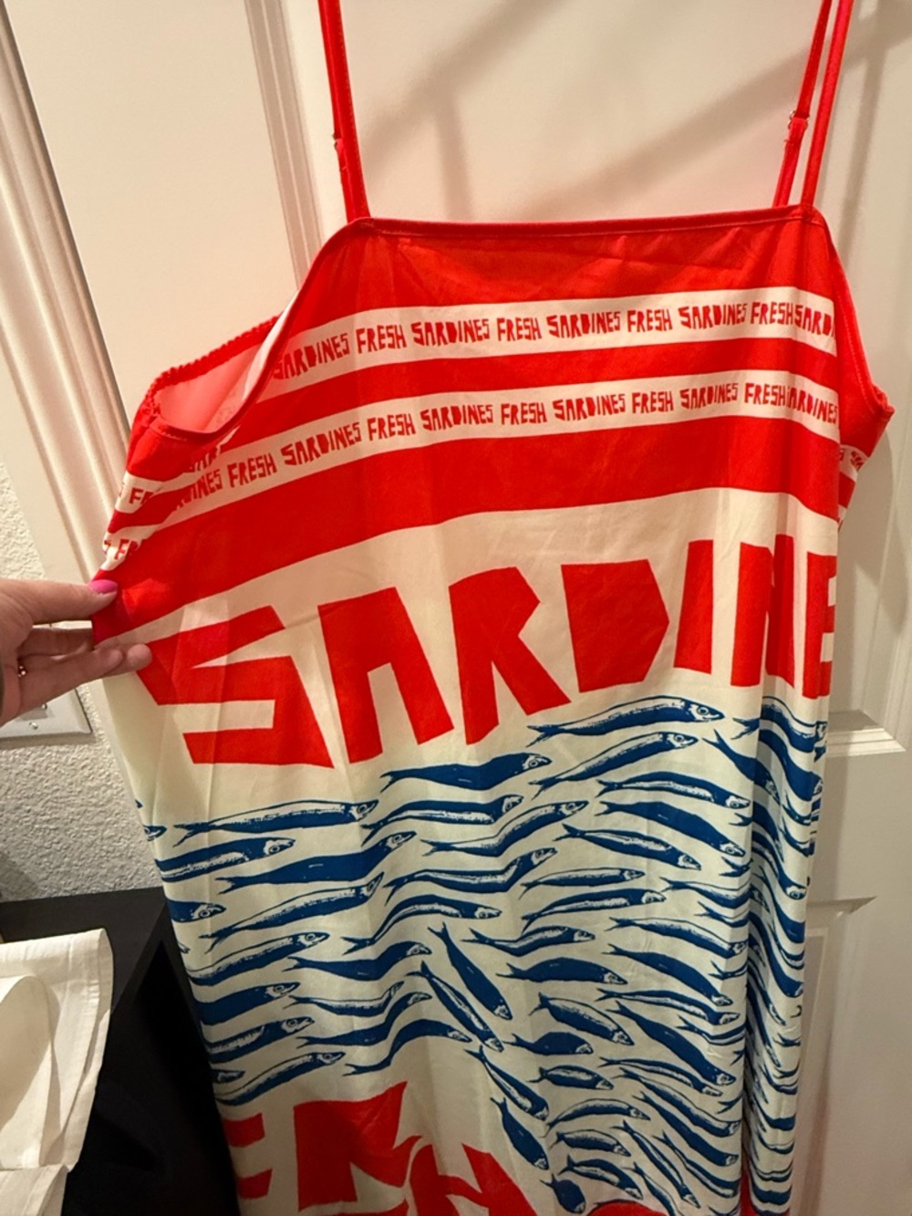 Red & Blue Graphic Slip Dress with Sardine Print - Picture 2 of 3
